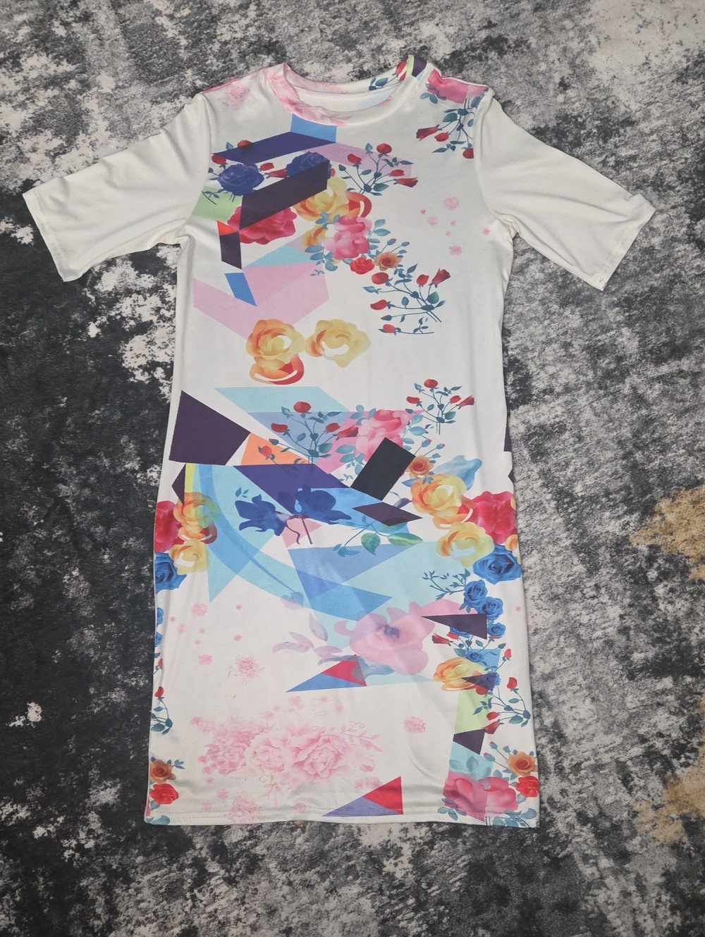 Floral Geometric Bodycon Mini Dress Half Sleeve Unbranded